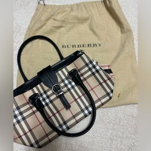 VINTAGE - great condition BURBERRY Check Coated Canvas Brown Leather Tot…